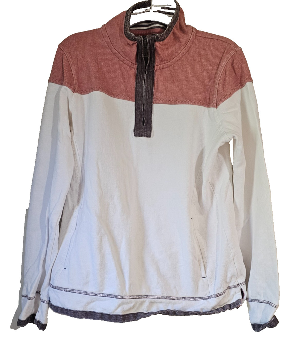Fat Face Airlie Womens 8 Quarter Zip Pullover Pink White Cotton